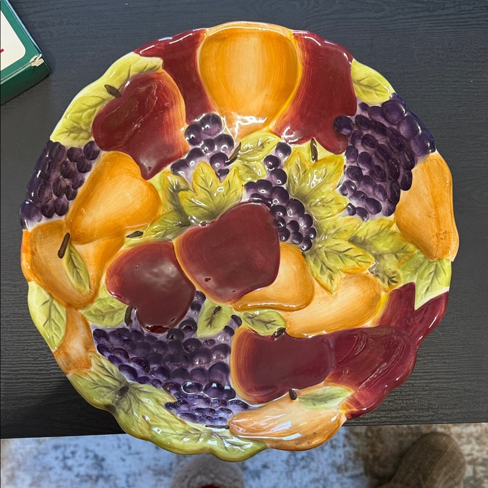 Home Interiors Red, Purple and Yellow Fruit Ceramic Serving Bowl